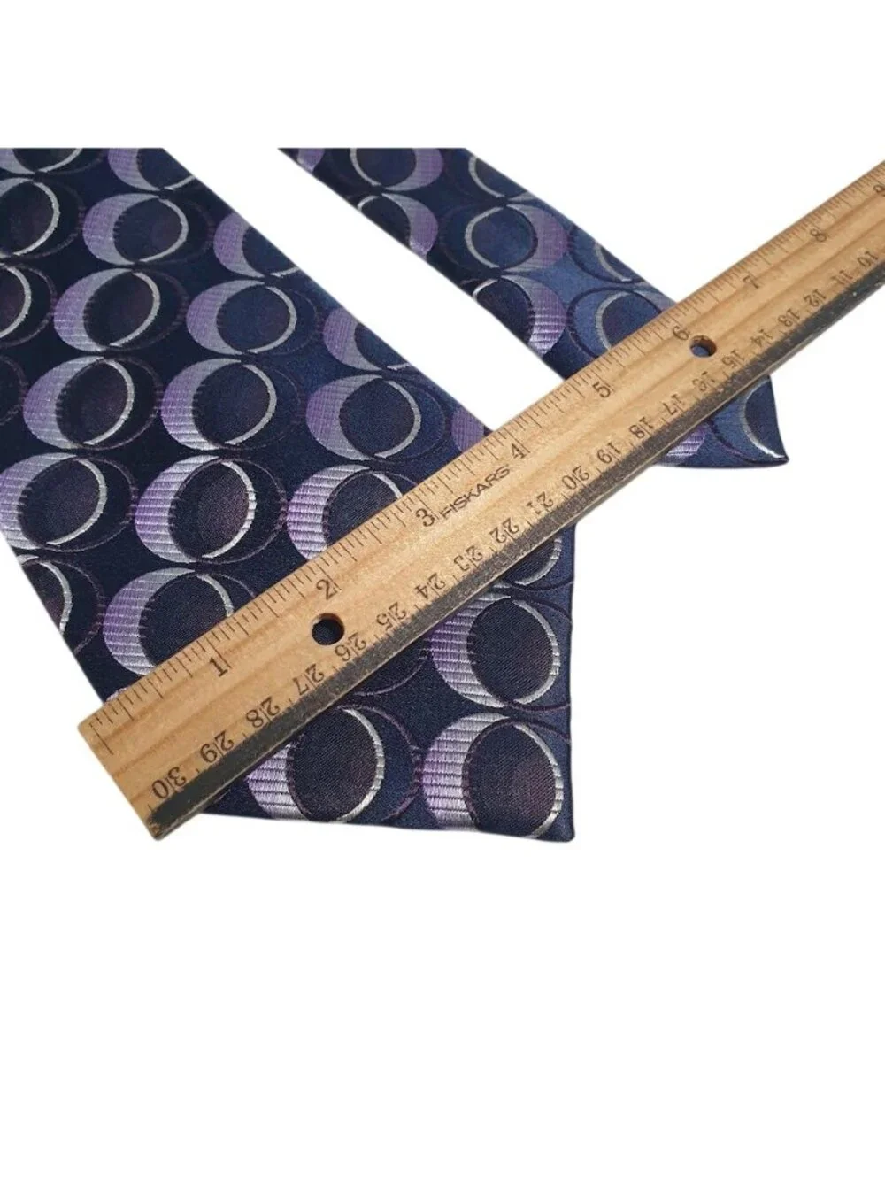 Luciano Versi Purple Navy Geometric Circles Silk Formal Business Necktie 58 x 4
